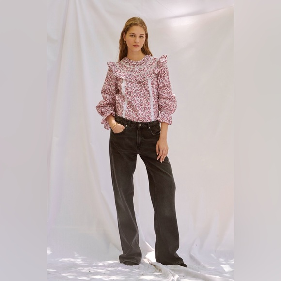 Sonmer Carmen $160 Pink/Burgandy Button Down Blouse - Picture 4 of 5